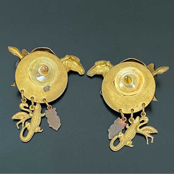 Unique Vintage Handmade Gold-tone Noah’s Ark Theme Animals Post Earrings 17g - Picture 10 of 14